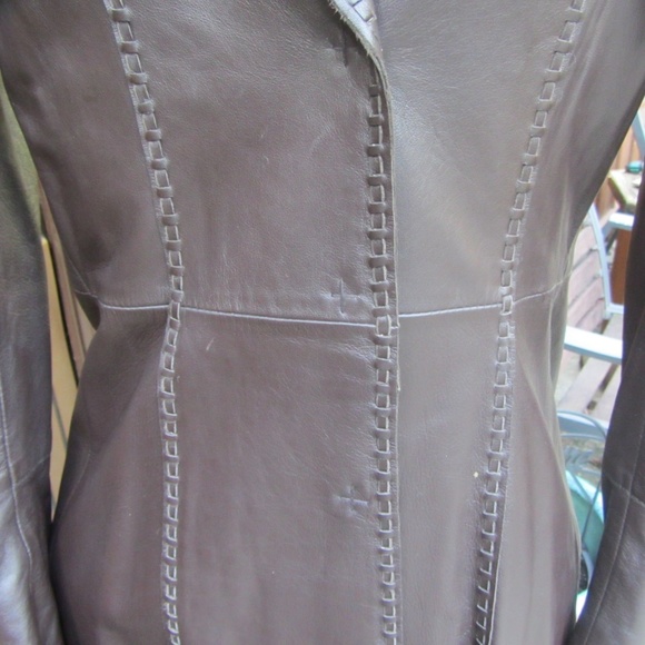 GUESS WHIPSTICHED BROWN LEATHER 3/4 LONG JACKET M - Picture 5 of 8